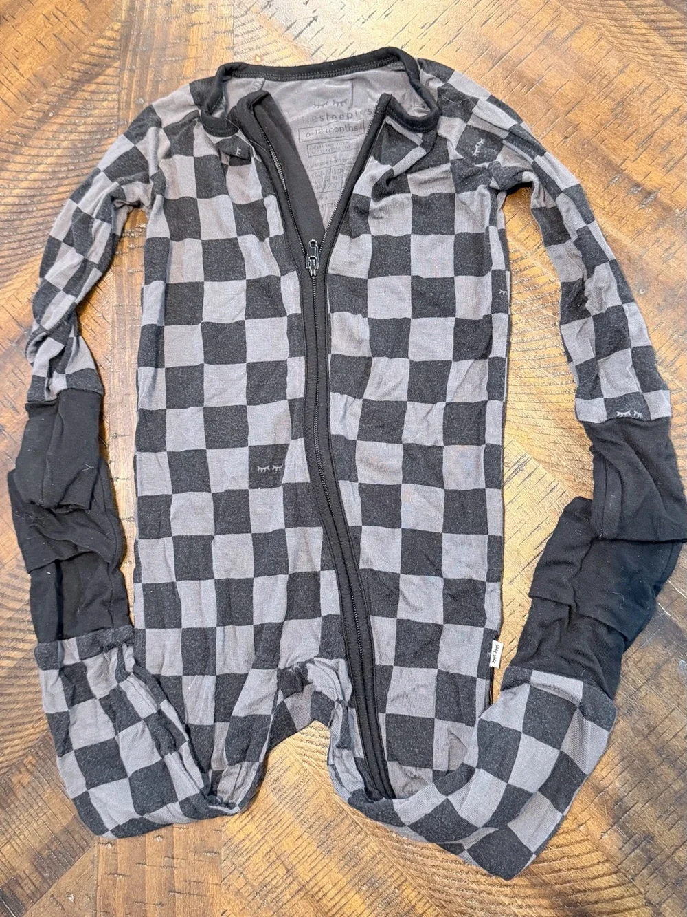 Little Sleepies Checkerboard One-Piece Zippy - Black & Gray